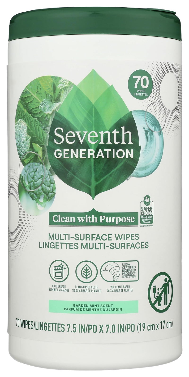Seventh Generation Multi-Surface Wipes, Garden Mint Scented, 70 Count - Image 1